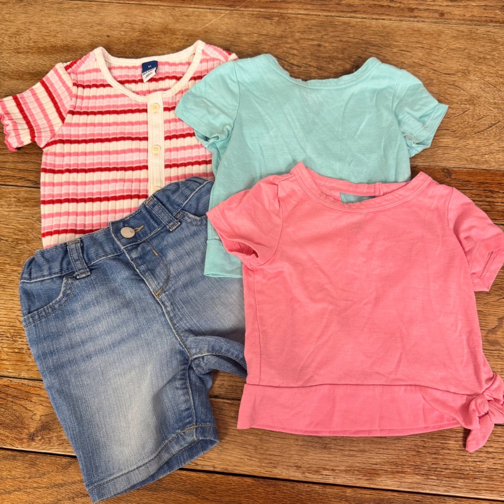 Old Navy Childrens Place 4 PC Bundle Girls 2T 3 Tops 1 Pair Denim‎ Shorts Summer